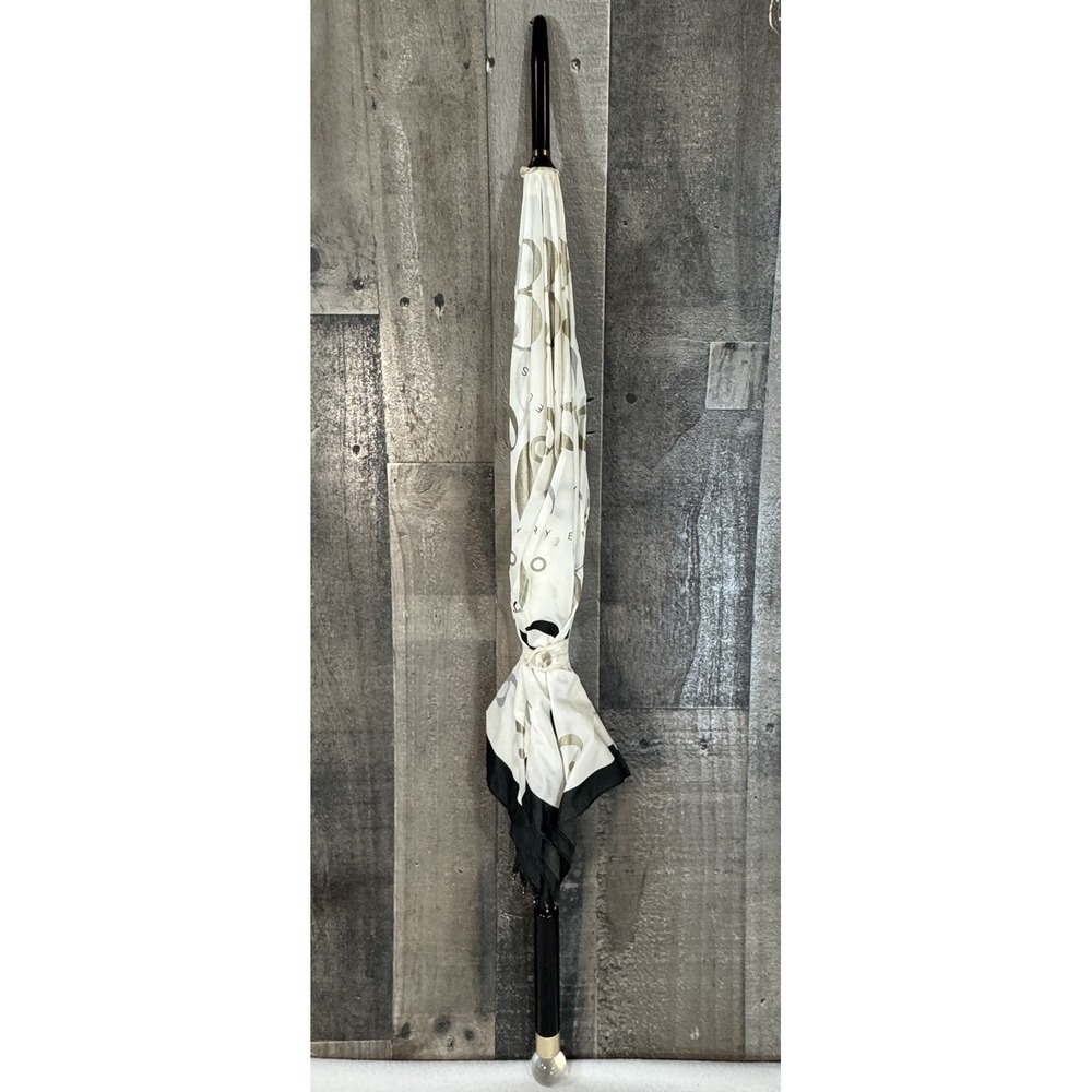 Perry Ellis 360 Graphic Print Umbrella Clear Ball Handle White‎ Black w Sleeve
